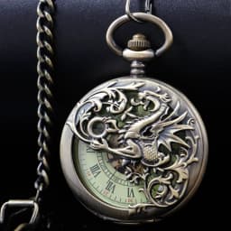NEW Vintage Mechanical Pocket Watch Mens Hand-winding Skeleton Dragon Chain Retro Roman Numerals Display Pocket Clock