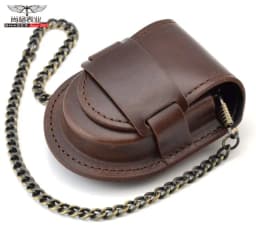 Stylish Gentlemen’s Brown-backed Retro Timeless Pocket Watch Case, Premium Mechanical Organizer Holder with Coin Pouch & Chain