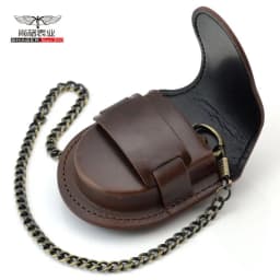 Stylish Gentlemen’s Brown-backed Retro Timeless Pocket Watch Case, Premium Mechanical Organizer Holder with Coin Pouch & Chain
