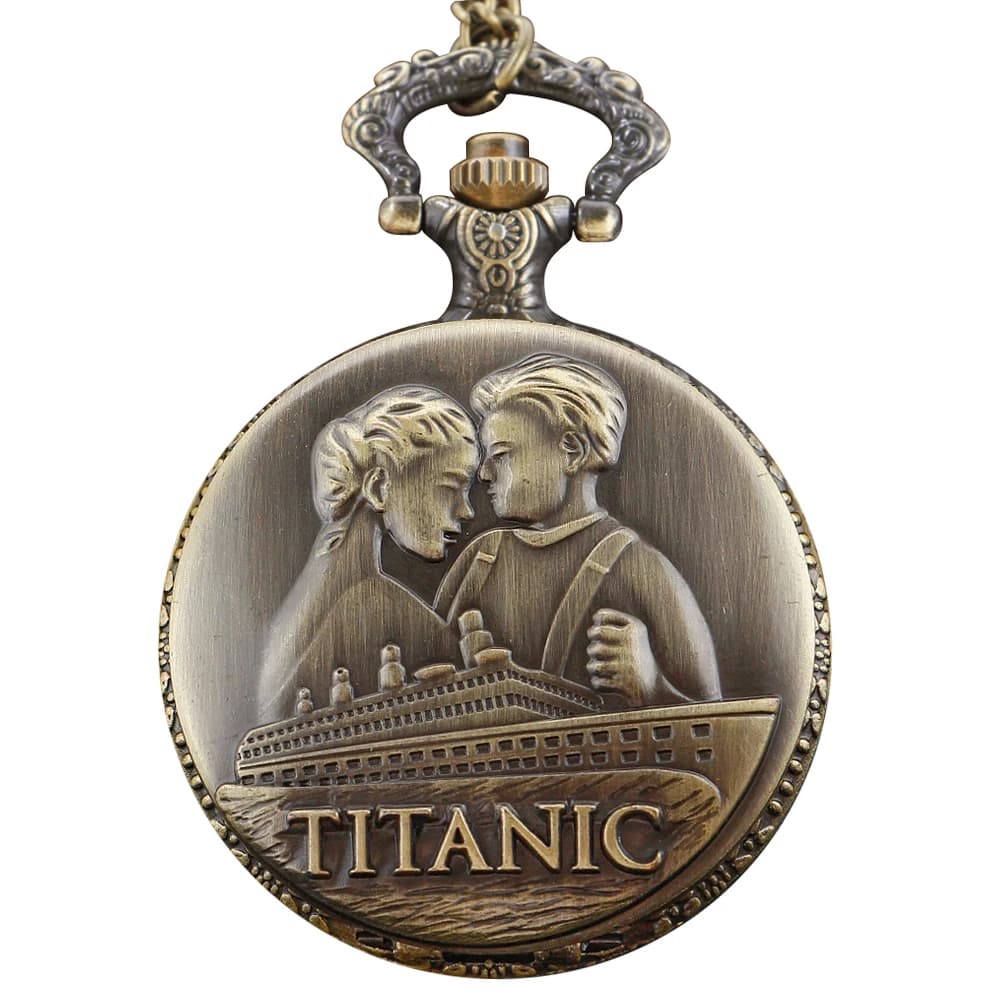 Bronze Classic Titanic Couple Love Couple Versatile Quartz Pocket Watch Retro Fashion Necklace Pendant Student Festival Gift