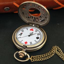 Bronze Fairy Tale Alice Poker Rabbit Hollow Characteristic Quartz Pocket Watch Retro Men's and Women's Necklace Pendant Gift