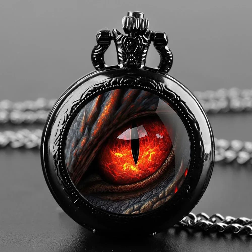 Exquisite Dragon Eye Glass Dome Quartz Pocket Watch Arabic Numeral Dial Vintage Men Women Necklace Pendant Creative Clock Gift