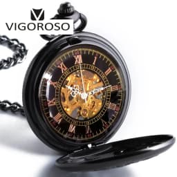 Vintage Classic Steampunk Skeleton Black Alloy Chinses Flying Dragon&Phoenix Mechanical Hand Wind Pocket Watch FOB Chain Clock