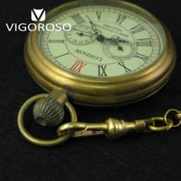 VIGOROSO Collectible Antique Old Copper Mechanical Pocket Watch FOB Chain Hand Winding Roman Numerals 12/24 Hours Vintage Clock