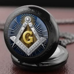 Glass Dome Quartz Pocket Watch with Mysterious Freemasonry Vintage Accessory Women Necklace Pendant Clock Men Gifts Kid Souvenir