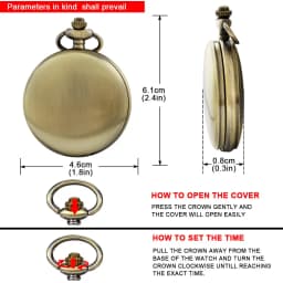 Vintage Pocket Watch with Chain Roman Numerals Smooth Steel Men's Quartz Pocket Watches with Chain Clip for Men