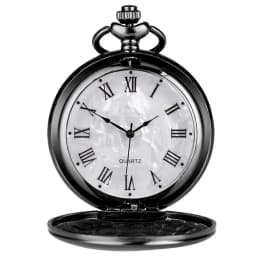 Vintage Pocket Watch with Chain Roman Numerals Smooth Steel Men's Quartz Pocket Watches with Chain Clip for Men