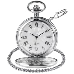 Vintage Pocket Watch with Chain Roman Numerals Smooth Steel Men's Quartz Pocket Watches with Chain Clip for Men