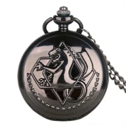 Classic Movie Edward Elric Cosplay Quartz Pocket Watch Vintage Black Pendant Necklace Men Women Fob Watch