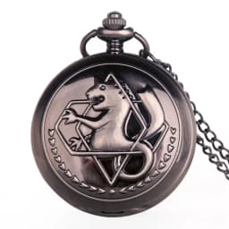 Classic Movie Edward Elric Cosplay Quartz Pocket Watch Vintage Black Pendant Necklace Men Women Fob Watch