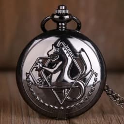 Classic Movie Edward Elric Cosplay Quartz Pocket Watch Vintage Black Pendant Necklace Men Women Fob Watch