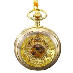Gold Mechanical Pocket Watches with Hollow Carving Personalized Necklace Chain Watches Gift for Birthday Christmas