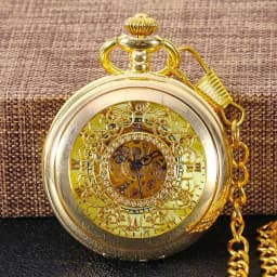 Gold Mechanical Pocket Watches with Hollow Carving Personalized Necklace Chain Watches Gift for Birthday Christmas