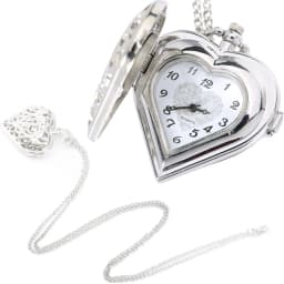 Fashion Silver Heart Shaped Lovely Hollow Elegant Quartz Pocket Watch Necklace Pendant for Women Ladies Girl Birthday Gift
