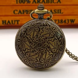 Vintage Bronze Zodiac Theme Stone Golden Roman Literal English Pocket Watch Pendant Jewelry Necklace Gift Collection