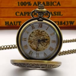 Vintage Bronze Zodiac Theme Stone Golden Roman Literal English Pocket Watch Pendant Jewelry Necklace Gift Collection