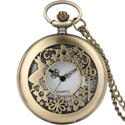 Hollow Bronze Quartz Pocket Watch Necklace Clock Arabic Numerals Dial Classic Vintage Pendant Timepiece Gift for Men Women