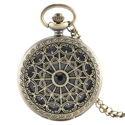 Hollow Bronze Quartz Pocket Watch Necklace Clock Arabic Numerals Dial Classic Vintage Pendant Timepiece Gift for Men Women