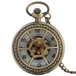 Hollow Bronze Quartz Pocket Watch Necklace Clock Arabic Numerals Dial Classic Vintage Pendant Timepiece Gift for Men Women