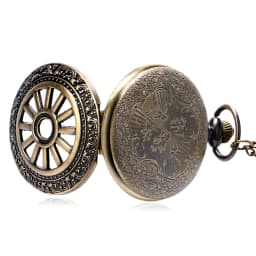 Hollow Bronze Quartz Pocket Watch Necklace Clock Arabic Numerals Dial Classic Vintage Pendant Timepiece Gift for Men Women