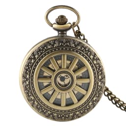 Hollow Bronze Quartz Pocket Watch Necklace Clock Arabic Numerals Dial Classic Vintage Pendant Timepiece Gift for Men Women
