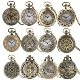 Hollow Bronze Quartz Pocket Watch Necklace Clock Arabic Numerals Dial Classic Vintage Pendant Timepiece Gift for Men Women
