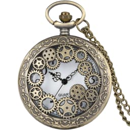 Hollow Bronze Quartz Pocket Watch Necklace Clock Arabic Numerals Dial Classic Vintage Pendant Timepiece Gift for Men Women