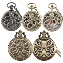 Retro Octopus Pattern Quartz Pocket Watch Arabic Numerals Dial Necklace Pendant Clock Vintage Fashion Timepiece Gift Unisex