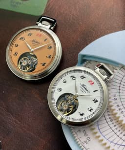 Merkur True Tourbillon Vintage Pocket Watch Salmon Enamel Dial Men's Manual Mechanical Watch 42mm NEW Waterproof