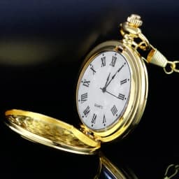 Vintage Gold Pocket Watch with Chain Smooth Steel Quartz Roman Numeral Men Quartz Pocket Watches