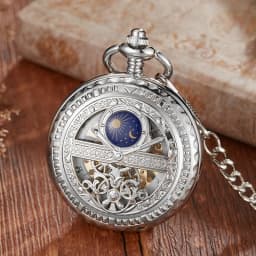 Zhaiyue Semi-Automatic Mechanical Pocket Watch with Carved Stars and Moon Phases, Hollowed Out Dial for Male and Female Students