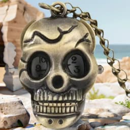 Retro Bronze Steampunk Skull Quartz Pocket Watch Necklace Pendant Clock Chain Men And Women Chain Halloween Gift