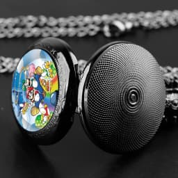 Classic Cartoon Image Glass Dome Pocket Watch with Chain Arabic Dial Vintage Quartz Pendant Watch for Men Women Children Gifts