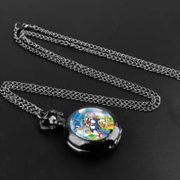 Classic Cartoon Image Glass Dome Pocket Watch with Chain Arabic Dial Vintage Quartz Pendant Watch for Men Women Children Gifts