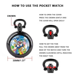 Classic Cartoon Image Glass Dome Pocket Watch with Chain Arabic Dial Vintage Quartz Pendant Watch for Men Women Children Gifts