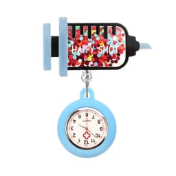 Quicksand Stars Hospital Acrylic Injector & Stethoscope Retractable Nurse Doctor FOB Pocket Watches Clip Hang Medicine Clock