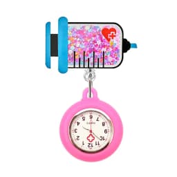 Quicksand Stars Hospital Acrylic Injector & Stethoscope Retractable Nurse Doctor FOB Pocket Watches Clip Hang Medicine Clock