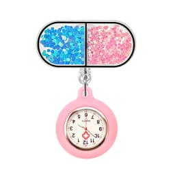 Quicksand Stars Hospital Acrylic Injector & Stethoscope Retractable Nurse Doctor FOB Pocket Watches Clip Hang Medicine Clock