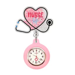 Quicksand Stars Hospital Acrylic Injector & Stethoscope Retractable Nurse Doctor FOB Pocket Watches Clip Hang Medicine Clock