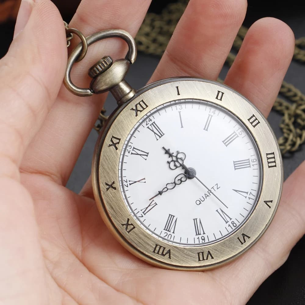 Antique Simple Wind Steel Roman Numerals Pocket Watch Bronze Antique Men Fob Chain Pendant Clock Women Children's Necklace Gift