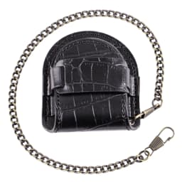 New Male Back Brown Cover Vintage Classic Pocket Watch Box Holder Storage Case Coin Purse Pouch Bag With Silver Bronze Chain