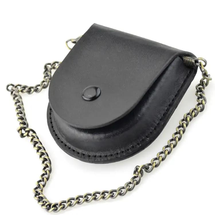 New Male Back Brown Cover Vintage Classic Pocket Watch Box Holder Storage Case Coin Purse Pouch Bag With Silver Bronze Chain