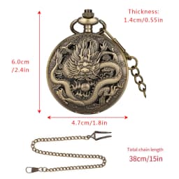 Bronze Vintage Ancient Dragon Design Quartz Pocket Watch Steampunk Analog FOB Pocket Chain Gift Men Women Necklace Pendant Clock