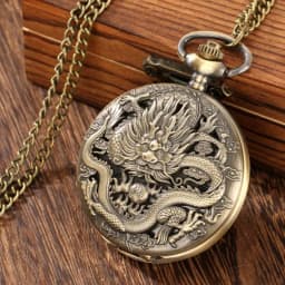 Bronze Vintage Ancient Dragon Design Quartz Pocket Watch Steampunk Analog FOB Pocket Chain Gift Men Women Necklace Pendant Clock