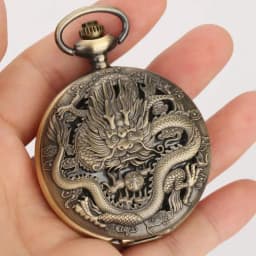 Bronze Vintage Ancient Dragon Design Quartz Pocket Watch Steampunk Analog FOB Pocket Chain Gift Men Women Necklace Pendant Clock