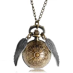 Antique Retro Ball Shaped Quartz Pocket Watch Fashion Sweater Angel Wings Necklace Chain Souvenir Gift for Men Women kids