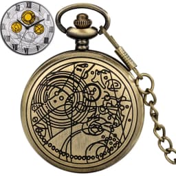 Famous Movie Time Lord Portable Watches Space Exploration Hero Design Quartz Pocket Watch Black Vintage Cosplay Gifts with Chain