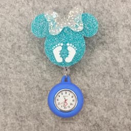 Glitter Acrylic Cartoon Mouse Head Stethoscope Lovely Nurse Doctor Alligator Clip Pocket Watches Medical Hang Clock Gift