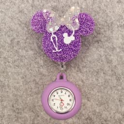 Glitter Acrylic Cartoon Mouse Head Stethoscope Lovely Nurse Doctor Alligator Clip Pocket Watches Medical Hang Clock Gift
