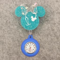 Glitter Acrylic Cartoon Mouse Head Stethoscope Lovely Nurse Doctor Alligator Clip Pocket Watches Medical Hang Clock Gift